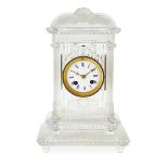 A FINE LATE 19TH CENTURY FRENCH BACCARAT FROSTED HEAVY CRYSTAL CUT GLASS MANTEL CLOCK Raised on