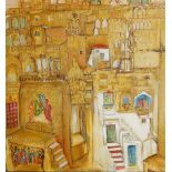 GUPTER, 21ST CENTURY INDIAN OIL ON CANVAS Townscape, framed. (68cm x 68cm)