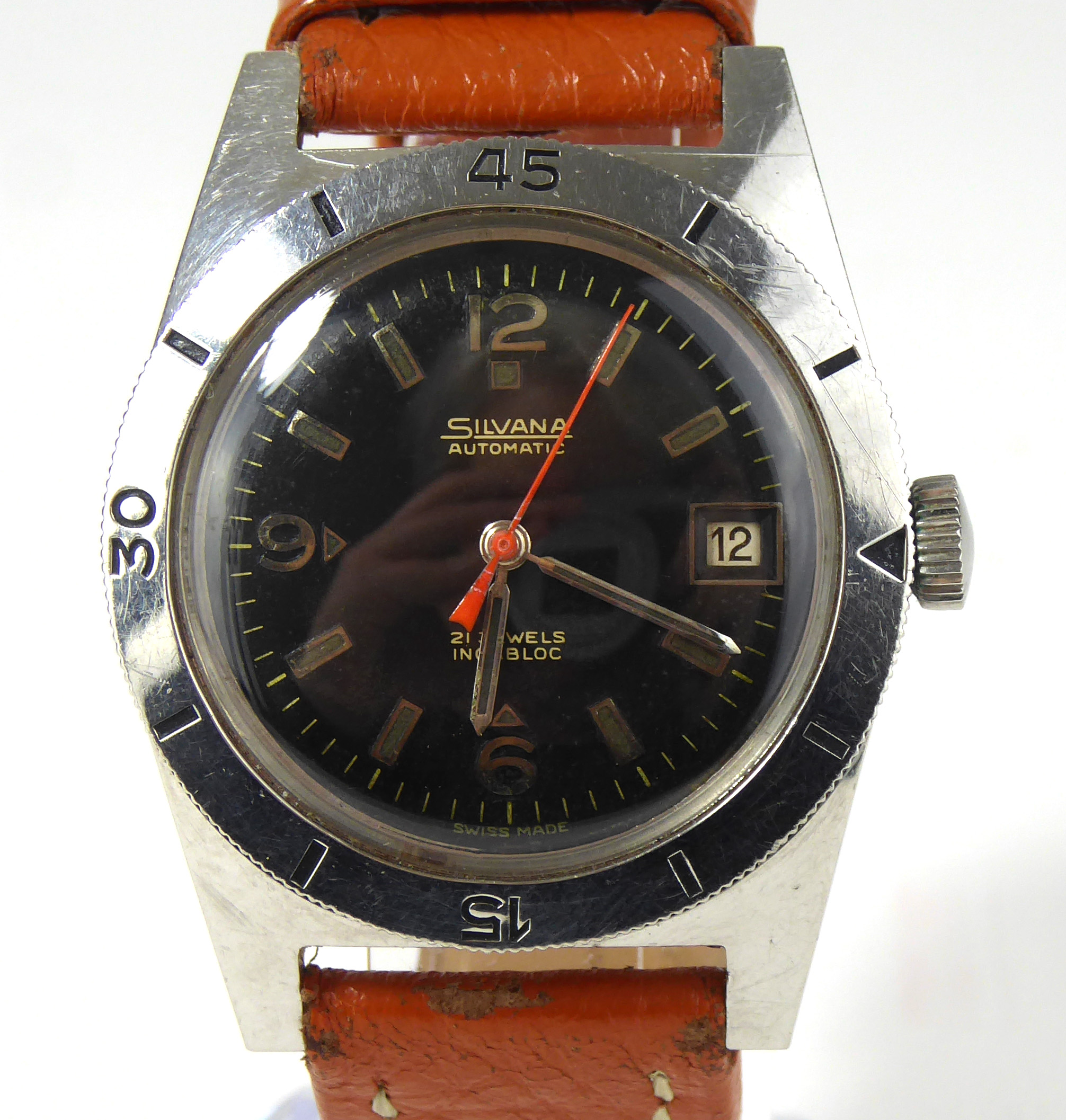 SILVANA AUTOMATIC, A VINTAGE GENT'S STAINLESS STEEL WRISTWATCH Having a rotating steel bezel, - Image 2 of 3