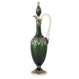 A FINE 19TH CENTURY BOHEMIAN MOSER FACTORY DARK GREEN GLASS EWER AND STOPPER Neoclassical shape,
