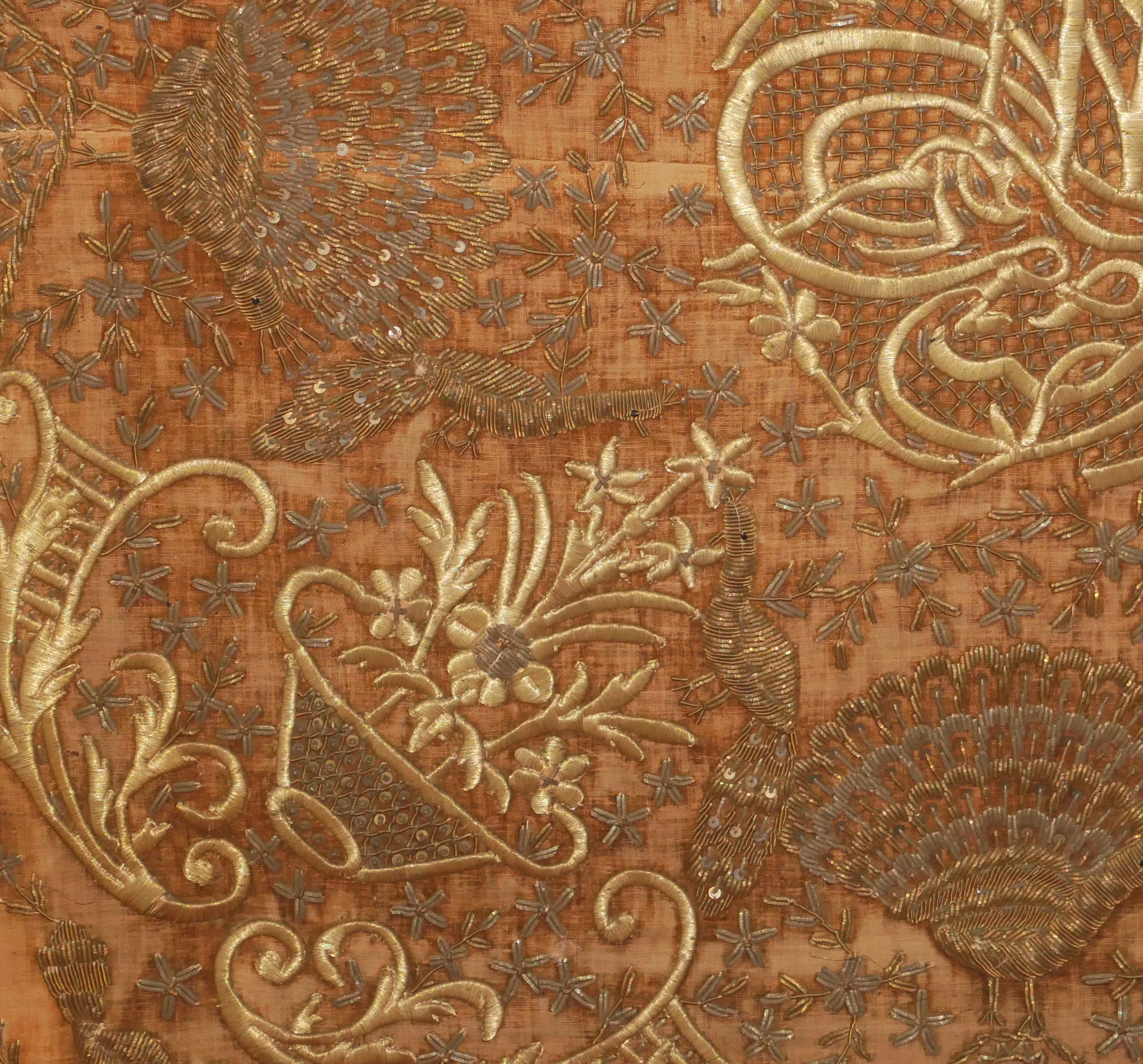 WITHDRAWN A 19TH CENTURY TURKISH OTTOMAN GILT THREAD AND SILK THUGHA EMBROIDERED PANEL Fine gilt - Image 2 of 2