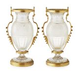 AN IMPRESSIVE PAIR LATE 19TH CENTURY CAMPANA SHAPED PEDESTAL BACCARAT CRYSTAL CUT VASES Both