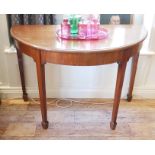 A PAIR OF 19TH CENTURY MAHOGANY DEMILUNE TABLES Raised on square tapering legs. (102cm x 50cm x