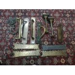 A COLLECTION OF VICTORIAN AND LATER BRASS DOOR FURNITURE Comprising four handles, four finger