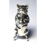 A NOVELTY STERLING SILVER PIG FORM VESTA CASE Standing pose with swag bag. (approx 5cm)