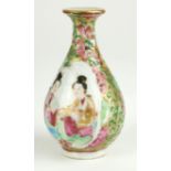 A 19TH CENTURY CHINESE CANTON ENAMEL PORCELAIN MINIATURE BALUSTER VASE With figural panels. (