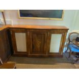 A VICTORIAN WALNUT AND FLORAL MARQUETRY INLAID BREAKFRONT SIDE CABINET With central panelled door