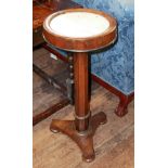 A 19TH CENTURY ROSEWOOD AND MARBLE JARDINAIRE STAND Circular white marble top, on triform base. (