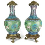 A PAIR OF 19TH CENTURY FRENCH CLOISONNÉ LAMP BASES Fashioned in the Chinese style, with pierced