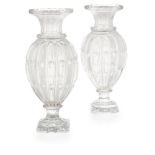 ATTRIBUTED TO BACCARAT, A PAIR OF LATE 19TH/EARLY 20TH CENTURY CUT LEAD CRYSTAL GLASS BALUSTER VASES