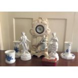A MIXED LOT OF CHINA ITEMS To include Royal Copenhagen candlesticks, early 20th Century pottery