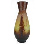 WITHDRAWN GALLE, AN EARLY 20TH CENTURY CAMEO GLASS SAILING BOATS BALUSTER VASE With carved and