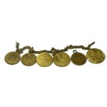 A RARE 18TH CENTURY AND LATER CONTINENTAL 22CT GOLD COIN SET BRACELET Comprising two Holland Ducat