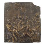A 17TH CENTURY GERMAN BRONZE PLAQUE, CHRIST BEING LAID TO REST. (17.5cm x 19cm)