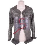 17TH CENTURY OR EARLIER HEAVY INDIAN CHAINMAIL AND PLATE SHIRT Comprising a pair of slightly