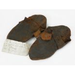 A PAIR OF 18TH CENTURY LEATHER GENTS SHOES Plain form with accompanying hand written letter These