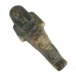 AN EGYPTIAN TERRACOTTA FIGURAL SHABTI BURIAL FIGURE Bearing hieroglyphic inscription. (approx 20cm)