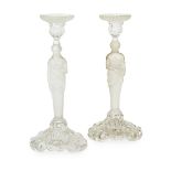 ATTRIBUTED TO BACCARAT, A PAIR OF 20TH CENTURY BACCARAT FROSTED AND MOULDED GLASS CANDLESTICKS