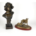 A BRONZED ART NOUVEAU DESIGN FEMALE BUST Maiden with floral decoration and square plinth base,