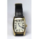 ROTARY, A GOLD PLATED GENT'S JUMBO RECTANGULAR FORM WRISTWATCH Silver tone dial, on blue leather