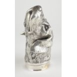 A LARGE CONTINENTAL SILVER DOG FORM STIRRUP CUP Hunting hound with fine engraved decoration and gilt