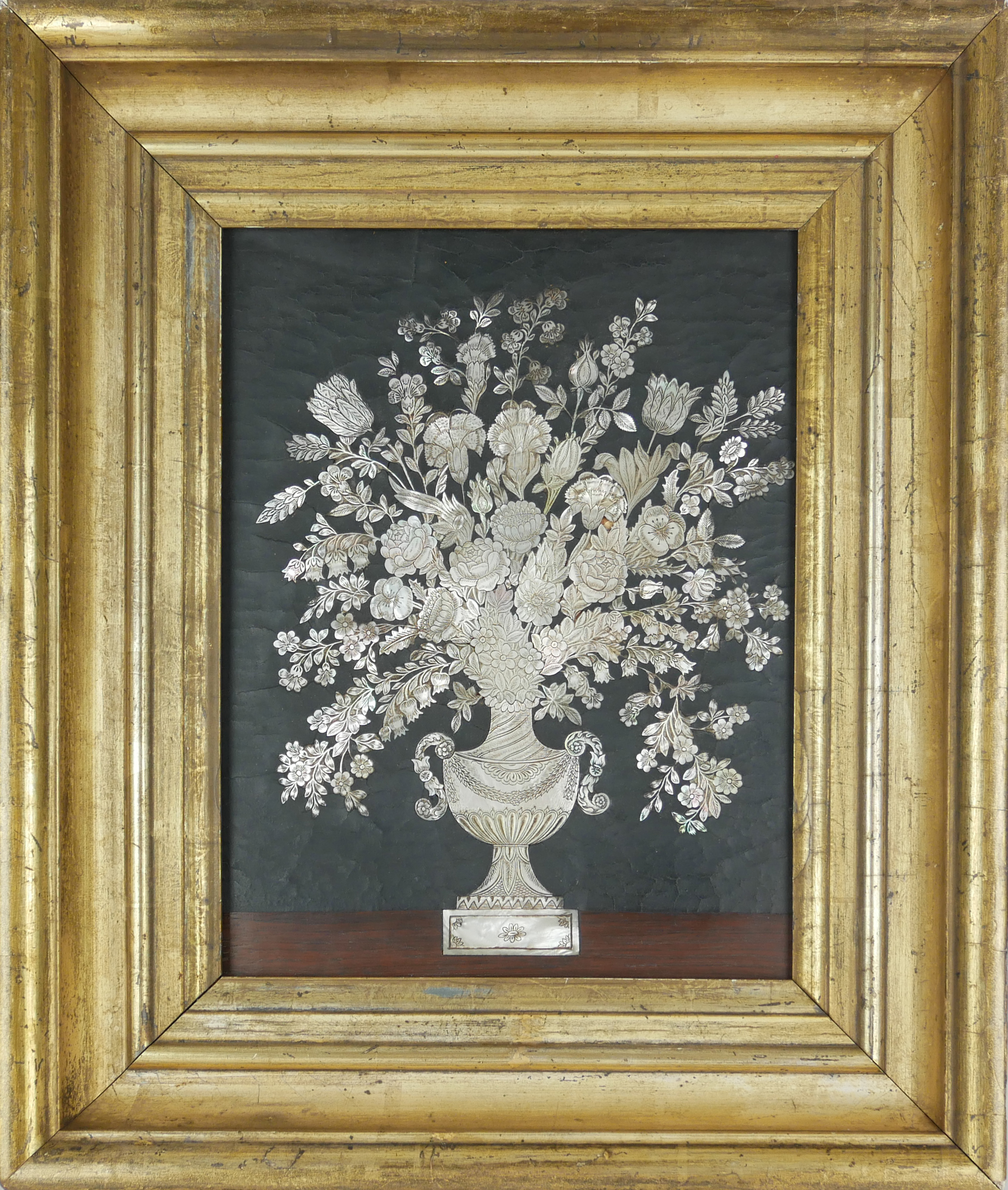 ATTRIBUTED TO DIRCK VAN RIJSWIJCK, 1596 - 1679, MOTHER OF PEARL INLAID FLORAL STILL LIFE Rectangular