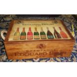 A LARGE WOODEN VINEYARD PAINTED AND DECORATED BOX With rope twist carrying handles. (w 55cm x d 39cm