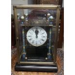 A CLOISONNÉ ENAMEL PRESSURE BALL CLOCK In a glass case and fitted box. (h 39cm)