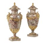 A FINE AND IMPRESSIVE PAIR OF 19TH CENTURY BOIS JOURDAN MARLBE AND GILT BRONZE MOUNTED BALUSTER FORM