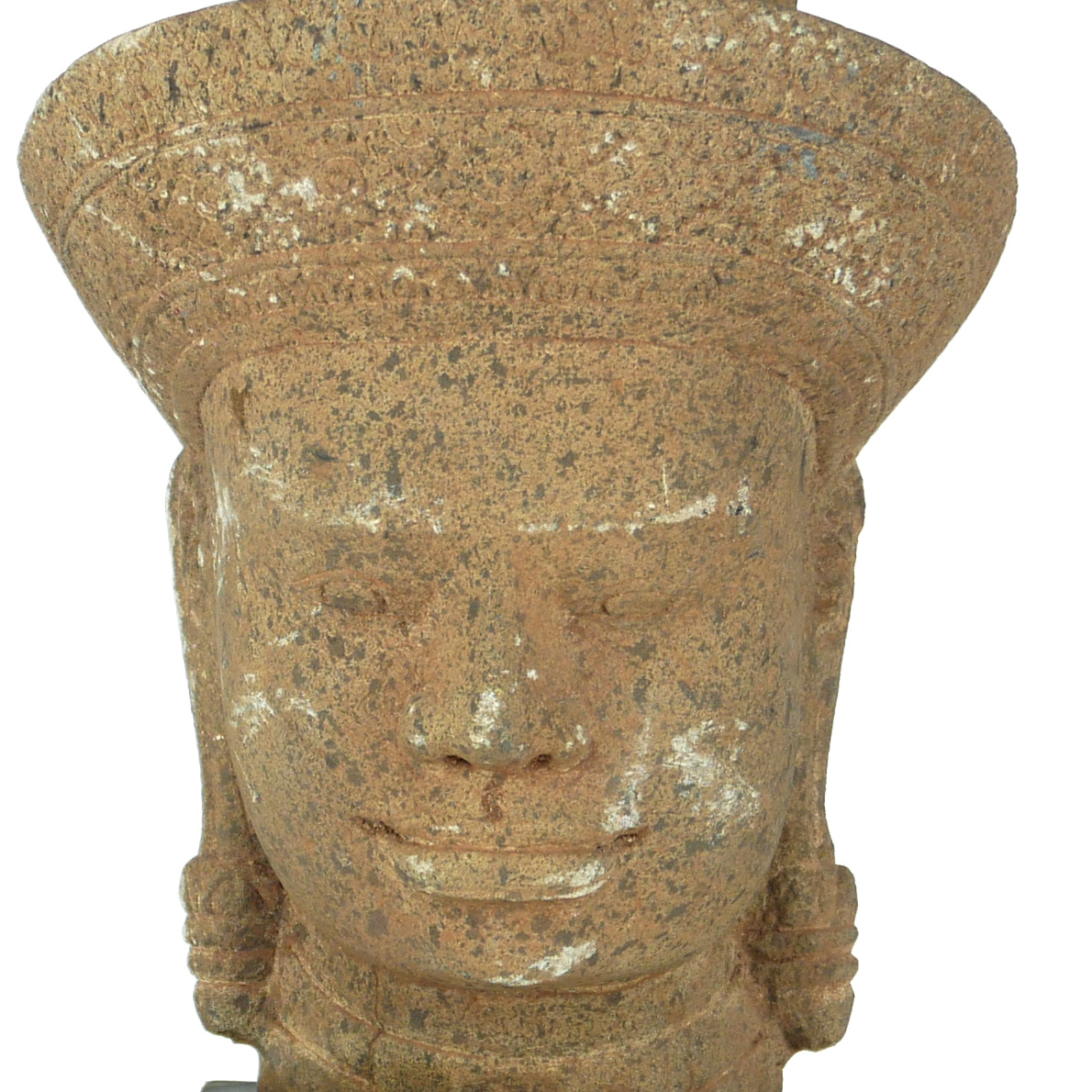 A HAND CARVED STONE HEAD OF A BUDDHA On exhibition stand. (39cm) - Image 2 of 7