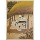 TWO CHINESE WATERCOLOURS, LANDSCAPES Two fishermen and an interior scene, signed lower right, silk