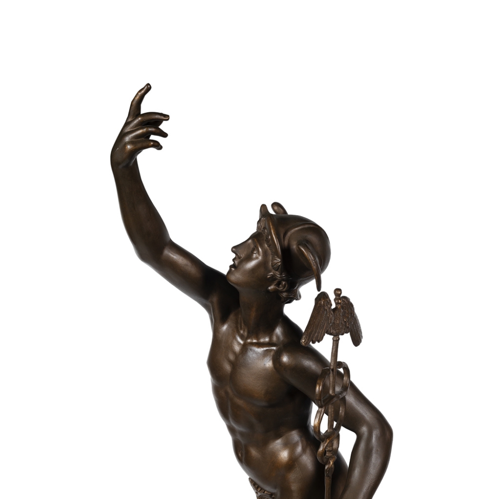 AFTER GIAMBOLOGNA, MERCURY, A LARGE PATINATED IRON FIGURE. (h 194cm) - Image 3 of 4