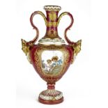 AN IMPORTANT LARGE FRENCH SÈVRES STYLE PORCELAIN TWIN HANDLED BULBOUS VASE Painted to both sides