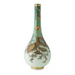 A LARGE 19TH CENTURY FRENCH GREEN GLASS BOTTLE VASE The gilded decoration in the form of floral