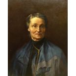AN EARLY 20TH CENTURY POLISH OIL ON BOARD, PORTRAIT Lady wearing blue silk robes, indistinctly