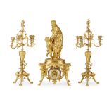 A NAPOLEON III ORMOLU THREE PIECE CLOCK GARNITURE The group after a model by Emile Herbert, the