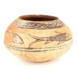 A 1000BC INDUS VALLEY TERRACOTTA CIRCULAR VASE With sloping sides and hand painted decoration of