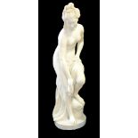 A 19TH CENTURY FINELY CARVED ALABASTER STATUE Classical nude Grecian female. (88cm)