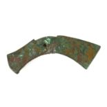 A LORESTAN IRAN BRONZE DOUBLE HEADED AXE HEAD 1000 BC With green Verdigris patination. (w 19cm)