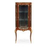A LATE 19TH CENTURY LOUIS XVI STYLE GILT BRONZE MOUNTED AND MARBLE TOPPED KINGWOOD DISPLAY