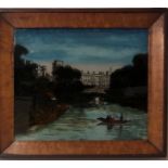 A VICTORIAN REVERSE GLASS PAINTING Windsor castle from the Thames, in maple frame. (39cm x 34cm)
