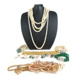 A COLLECTION OF VINTAGE FAUX PEARLS AND PASTE SET JEWELLERY Comprising four bracelets, together with