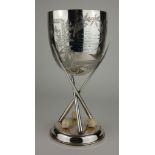 ELKINGTON & CO., A LARGE VICTORIAN SILVER AND IVORY 'BILLIARDS' PRESENTATION CUP Having engraved