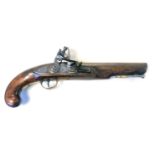 AN 18TH/19TH CENTURY FLINTLOCK PISTOL Steel barrel and push rod, brass trigger guard stamped 12,