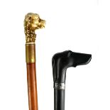 AN EARLY 20TH CENTURY WALKING STICK The composite handle in the form of a dogs head with silver