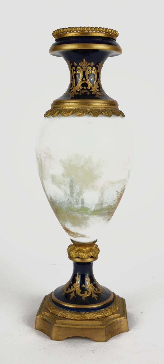 A 19TH CENTURY FRENCH SÈVRES PORCELAIN AND ORMOLU VASE Hand painted figural decoration of a courting - Image 2 of 3