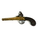 BUNNEY OF LONDON, AN 18TH CENTURY BRONZE AND WALNUT FLINTLOCK PISTOL Having a cannon barrel with