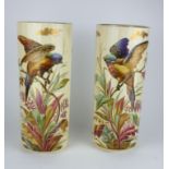A PAIR OF 20TH CENTURY 'B & CO.' LIMOGES PORCELAIN CYLINDRICAL VASES Parcel gilded and hand