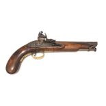 AN 18TH/19TH CENTURY FLINTLOCK PISTOL With proof marked steel barrel walnut stock, push rod and