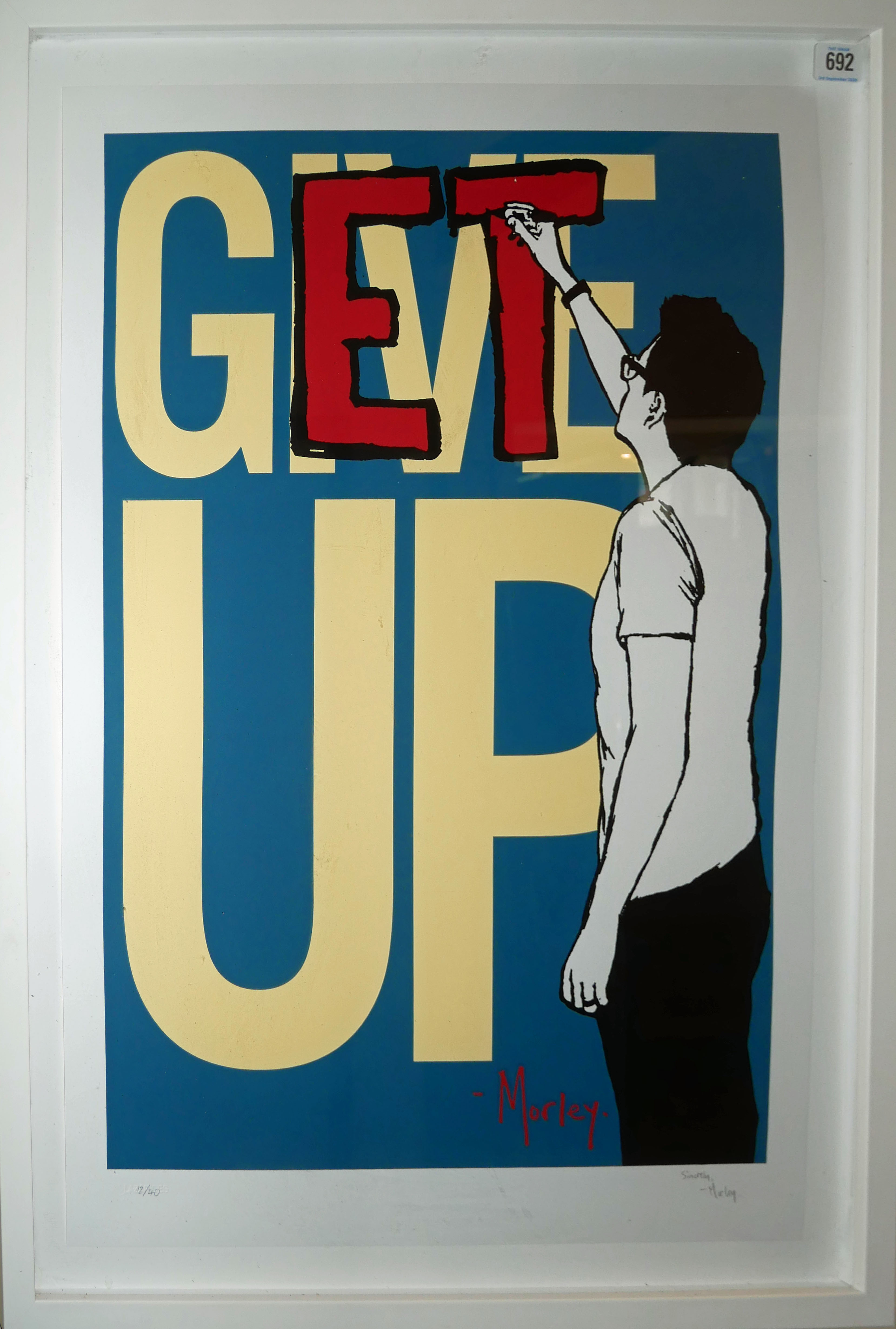 A FOUR COLOUR SCREEN PRINT BY ARTIST 'AKA MORLEY', AMERICAN, B. 1982 'Give up/ Get Up', signed and - Image 2 of 2